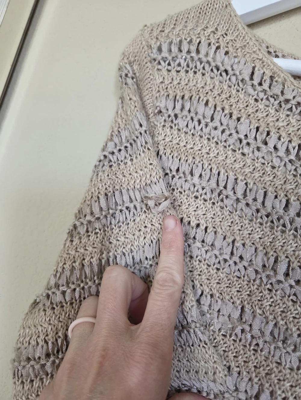 Lauren Ralph Lauren Beige Open-Knit Sweater Crochet Linen Blend